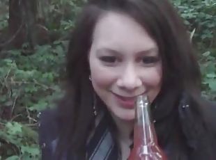 Cute girl Kitty flashes her tits in the woods