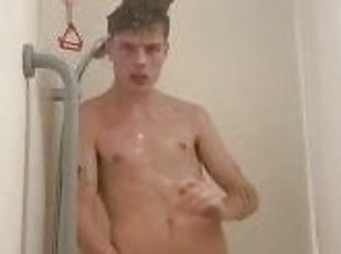 banhos, amador, pénis-grande, adolescente, britânico, chuveiro, sozinho, pénis