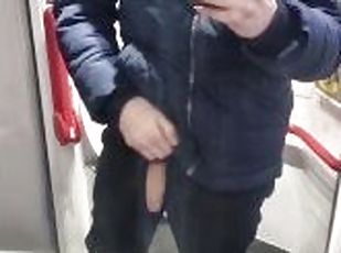 Brit twink flashes dick in train toilet