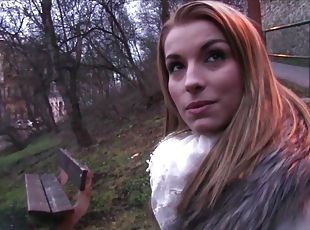 Beautiful Victoria Daniels takes money to suck a dick in the woods