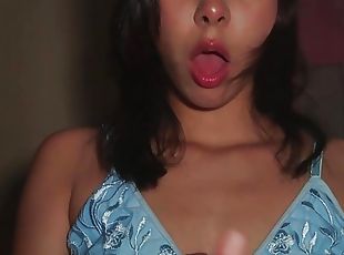My step sister tastes my cock inside her mouth. Her throat was so t...
