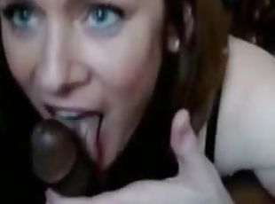 Slutty brunette GF sucking and licking big black cock