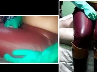 Bootjob & Thighjob by Riding Mistress in leather pants & leather ri...