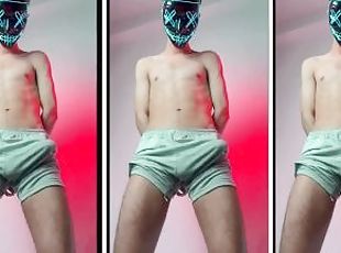 MASKED TWINK BOY WITH NICE BULGE AND A BIG DICK SHOWING OFF