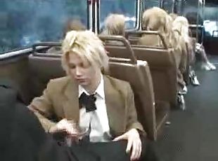 public, écolière, fellation, blonde, bus, coquine