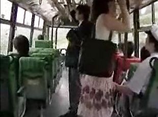 asiatique, masturbation, public, doigtage, bus