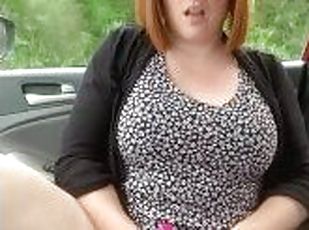 Sexy Redhead Can’t Wait, Pulls Over to Cum before Date!