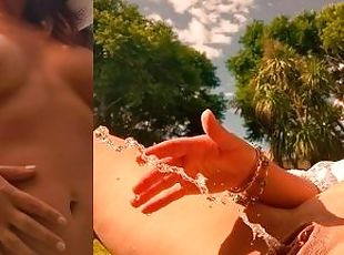 gros-nichons, masturbation, orgasme, en-plein-air, public, giclée, amateur, milf, latina, piscine