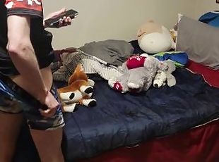 Pup Uses Plushie and Watches Porn