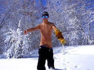 Wild Man Shoveling Snow with COCK and ASS exposed Plus CUMSHOT in t...