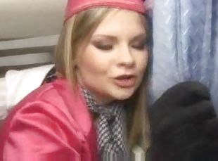 Anally fucking the slutty stewardess on a plane