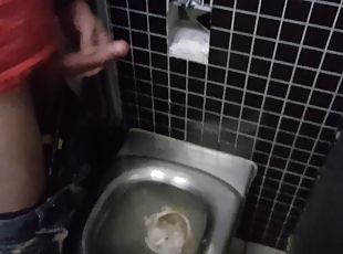 Yummy cock shooting sperm on the wall in toilete and on the wc in r...