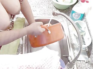 Horny Indian Desi Maid Washing the Dishes and letting her Master se...