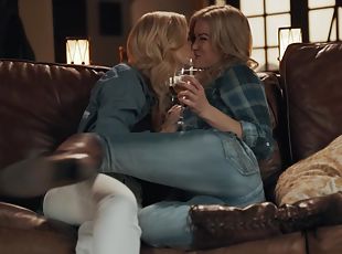 masturbation, fitta-pussy, lesbisk, fingerknull, blond, naturlig, soffa