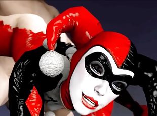 Naughty and evil Harley Quinn riding big dick in her costume taking...