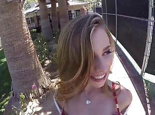 Frisky blonde eagerly takes a POV mouthful after being drilled