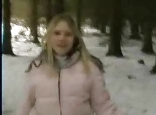 Girl gives blowjob in the winter