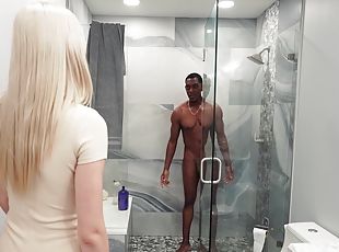 Blonde beauty shares man's fantasy and fucks his big black dick in ...