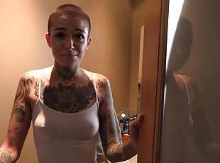 HD POV video of tattooed Leigh Raven sucking a rock solid cock