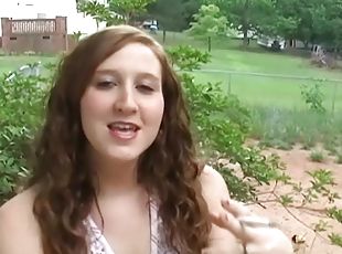 A cute girl flashes her tits while hanging out outdoors
