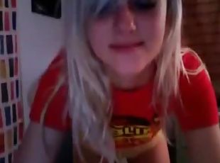 Cute blonde babe masturbating her shaved pussy for the webcam