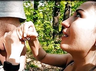 Pro Blowjob by Ponytail Brunette Slut in the Woods - Black Lynn Suc...