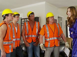 Builders fuck a wife in morning scenes of gang bang