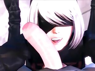 Nier Automata gets hard pussy pounding from huge dicks and does solo pussy play
