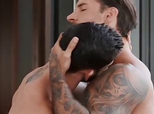 Tattooed muscular jock fucks her lover in the anal hole at home aft...