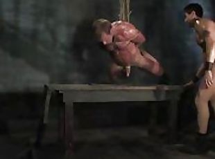 His tied up, sweaty body is violated by a dick