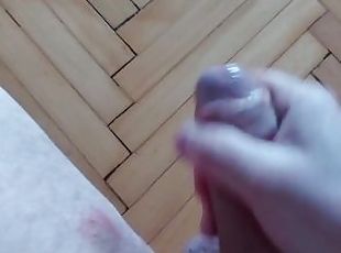 Quick jerking and squirting on the wooden floor