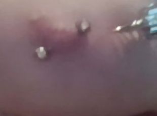 Pricking my pierced tits with kinky painful pinwheel all over my se...