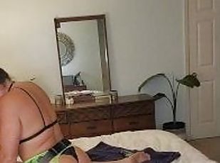 cul, gros-nichons, gode-ceinture, femme, amateur, anal, milf, résille, bisexuels, brunette