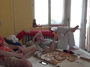 amatör, kändis, par, blond, kul, pizza