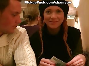 Foxy girl sucking cock in the restaurant