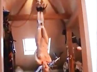 I bought a hoisting machine to lift my slave upside down to the ceiling.