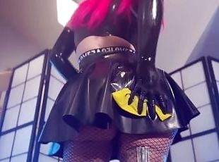 Pink haired Luvie Doll is shining up her big juicy latex ass with g...