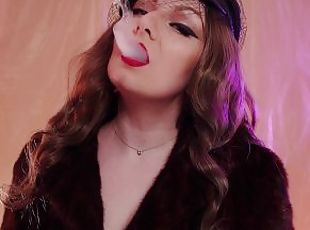 ASMR fur coat fetish, vaping smoking with short leather gloves (Ary...