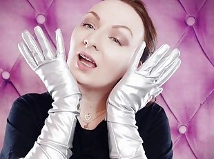 ASMR: Long Opera Silver Shiny Gloves by Arya Grander. Free Fetish S...