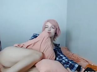 Cute emo teen gives footjob gets pounded and facialized live at sex...