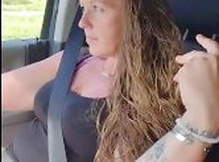 Driving Pretty Country Girl With Long Brunette Hair In Pink Short S...