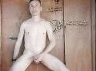 Cumshot following masturbation fully naked in a public log cabin. I...