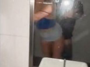 FUCKED & FACIALED in PUBLIC BATHROOM! Risky doggystyle fuck and cum...