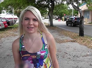 Sexy blonde pleasures in a rough car fucking by the roadside in a r...