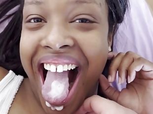 Parisian black latina blowjob and cum in mouth