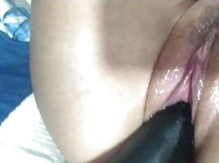 Girl playing with big dildo very horny and juicy pussy