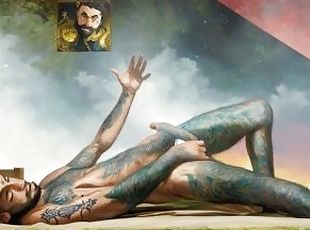 masturbācija-masturbation, amatieris, milzīgs-dzimumloceklis, solo, tetovējums, penis