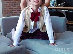 Asian schoolgirl gets on top and then gets fucked doggy style in he...