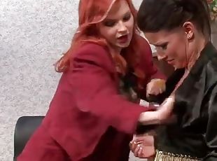 Babes in office fool around in lesbian porn