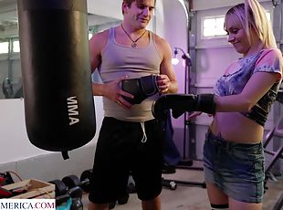 Sporty blonde involves herself in sexual activity with the personal...